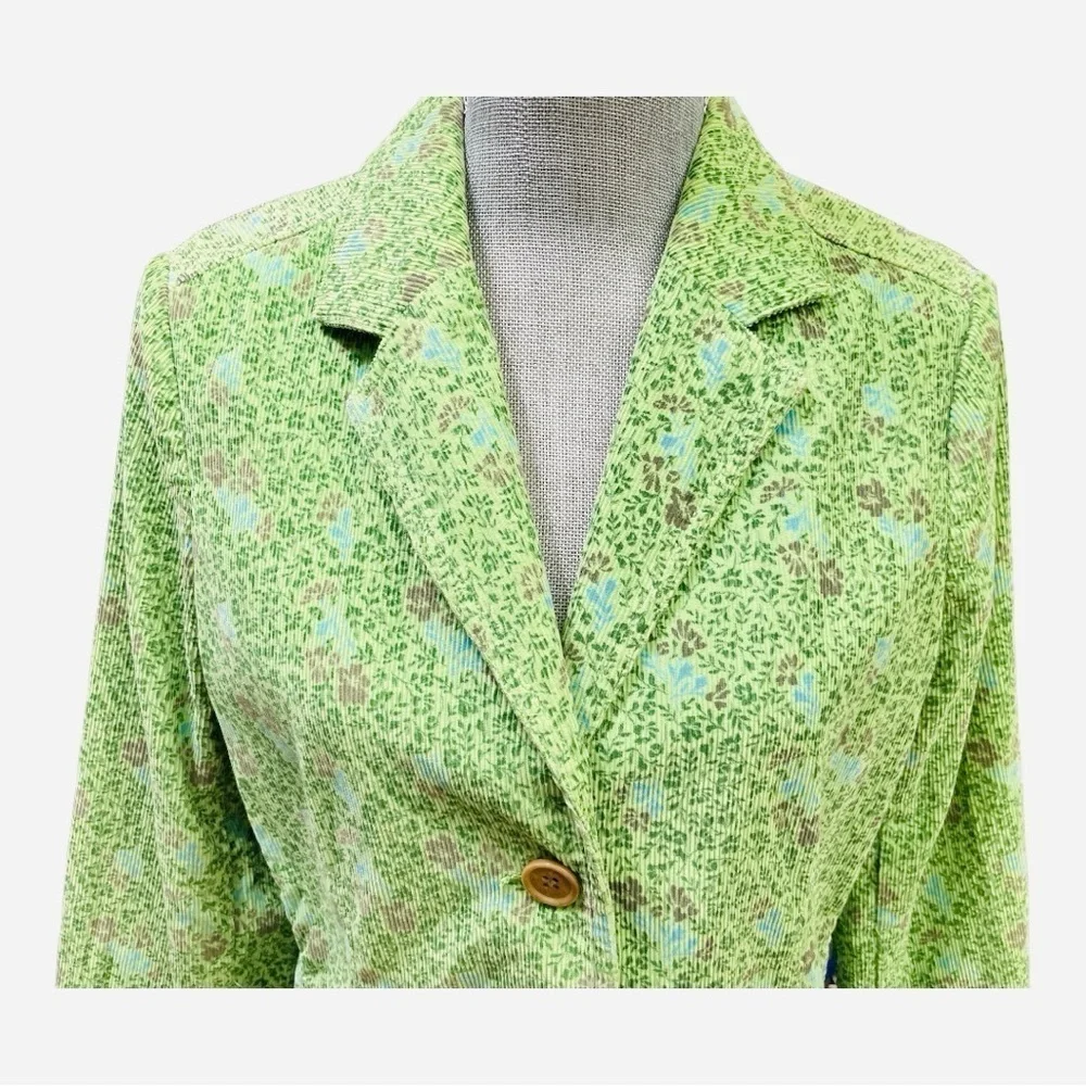 Eddie Bauer Vtg 90s Green Floral Corduroy Blazer Jacket 10 Cotton Cottagecore